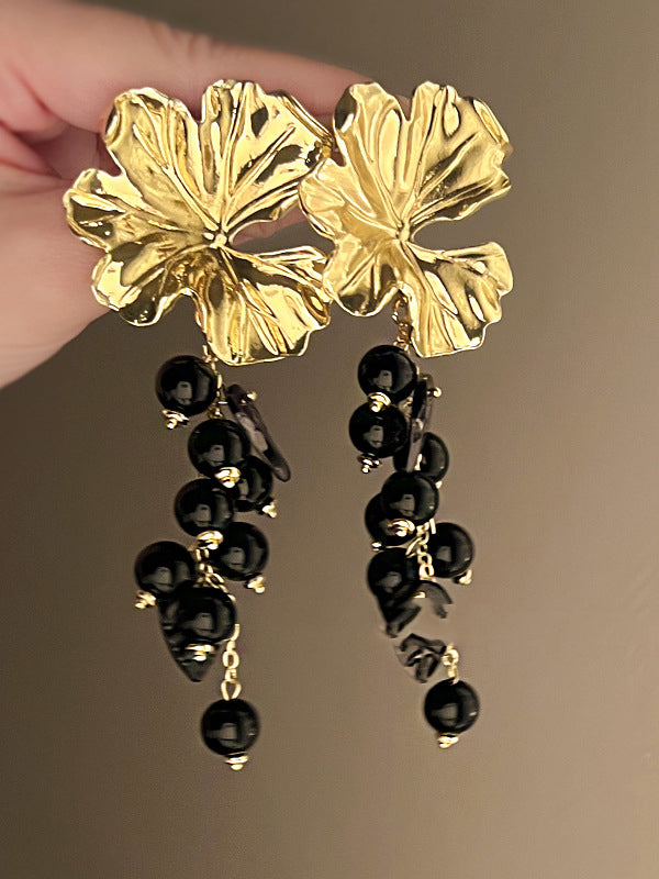 xakxx Contrast Color Flower Shape Pleated Drop Earrings Earrings Accessories