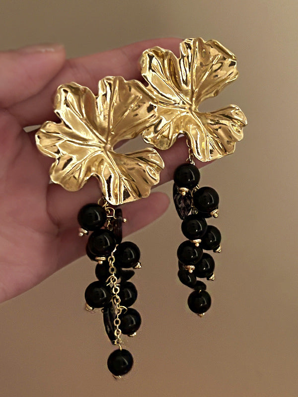 xakxx Contrast Color Flower Shape Pleated Drop Earrings Earrings Accessories