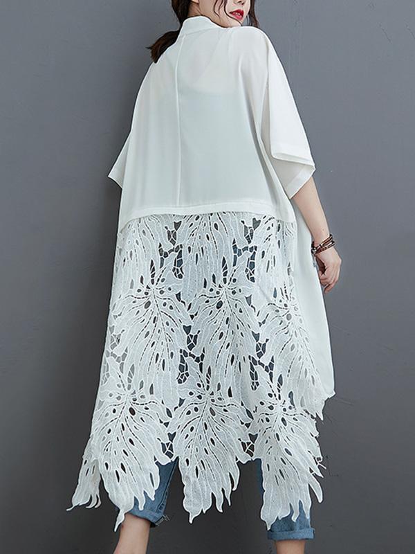 xakxx Loose Split-Joint Hollow Solid Long Blouse