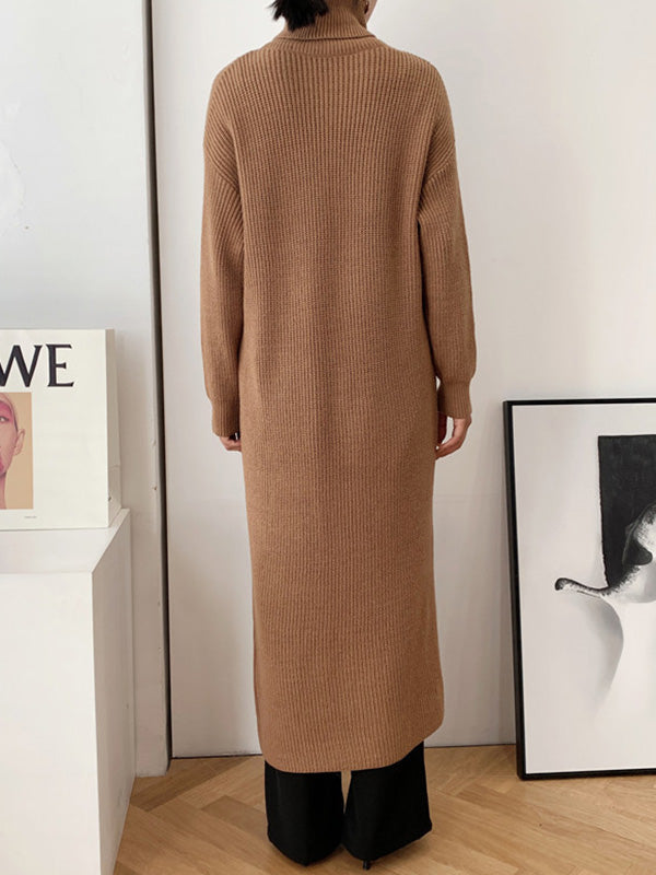 xakxx Original Loose Solid Color Split-Front Sweater Dress