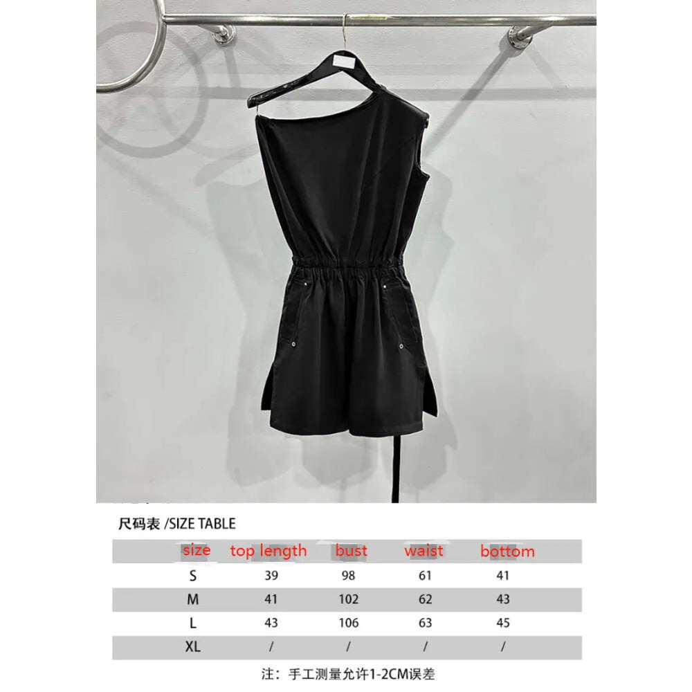 Cargo Jumpsuit Fashion Designer Women Tops Shirt New Summer Solid Black One Shoulder Elastic Waist Casual Style FZ2404092