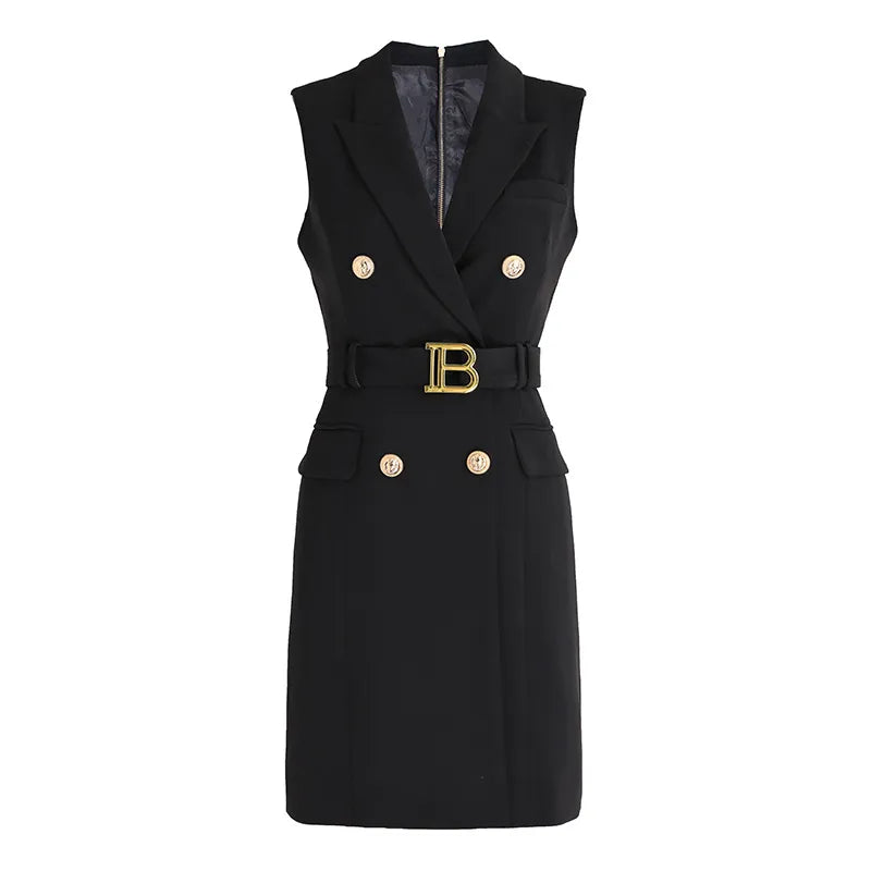 Womens Work Dresses Luxury Designer Clothes Fashion Elegant Office Dresses Suit Jacket Skirt With Big Buckle Waist Belt Business Outfit S-XXXL
