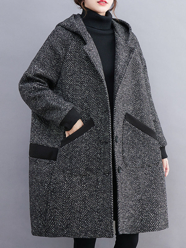 xakxx Original Creation Long Sleeves Loose Keep Warm Hooded Outerwear
