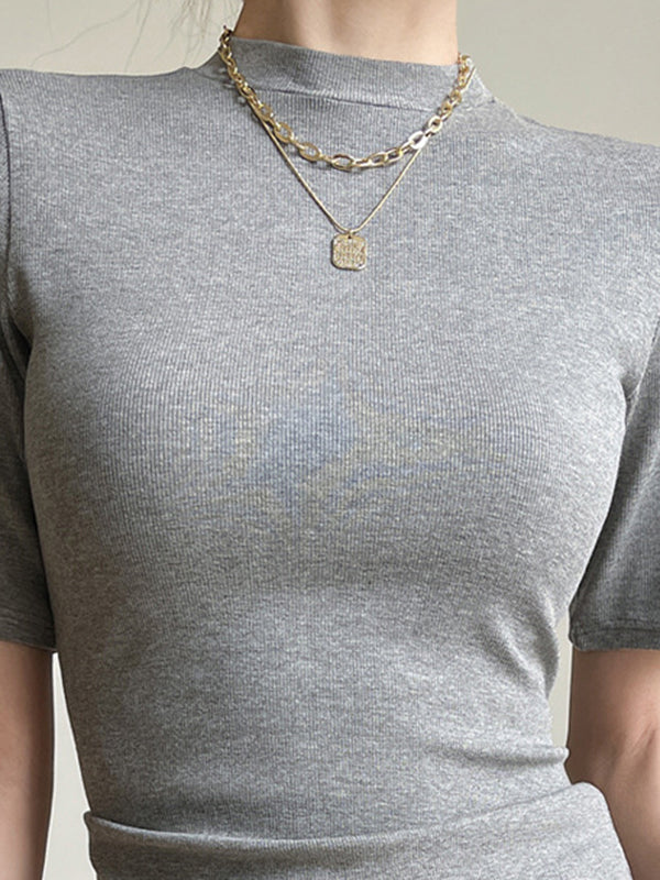 xakxx Short Sleeves Skinny Solid Color Round-Neck T-Shirts