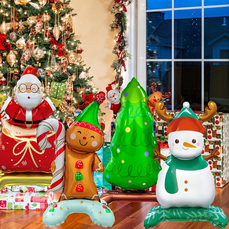 4pcs Christmas Party Balloons Set - Santa Claus, Christmas Tree, Gingerbread Man, Snowman - General Fit, No Electricity Required, Featherless, Ideal for Holiday Decorations