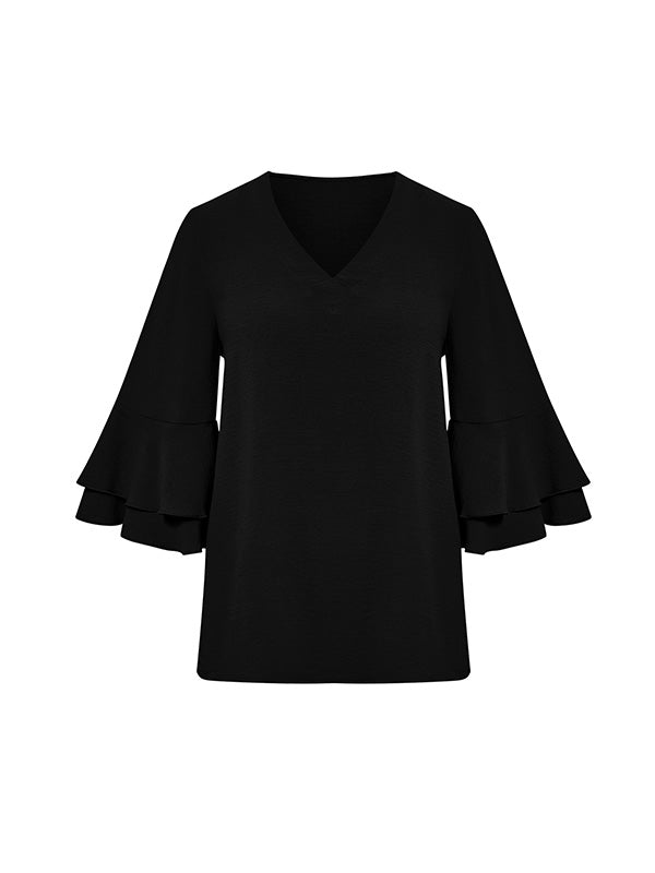 xakxx Half Sleeves Loose Solid Color V-Neck T-Shirts Tops