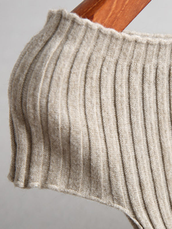 xakxx Short Sleeves Skinny Solid Color Boat Neck Knitwear Pullovers Sweater