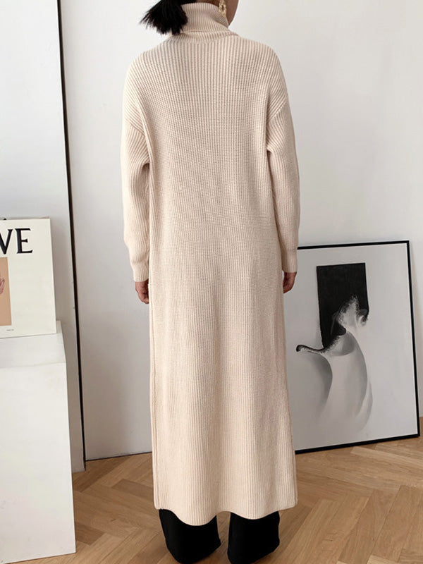 xakxx Original Loose Solid Color Split-Front Sweater Dress