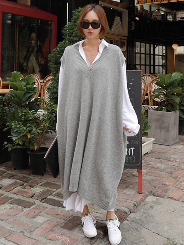 xakxx Loose V-neck Woolen Waistcoat