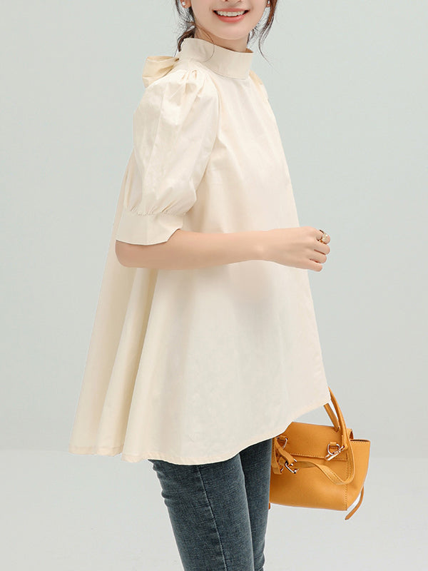 xakxx Casual Loose Bow-Embellished Solid Color Blouse