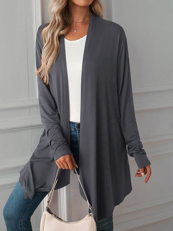 xakxx Long Sleeves Loose Solid Color Statement Collar Outerwear
