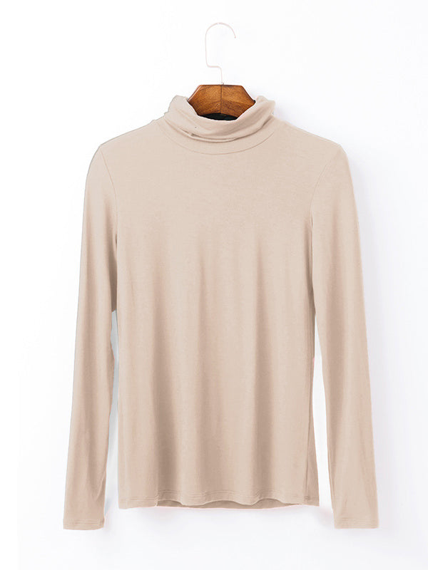 xakxx Simple Long Sleeves Skinny Solid Color High-Neck T-Shirts
