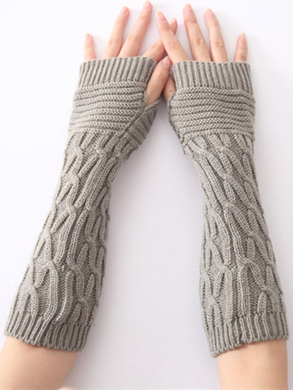 xakxx Solid Color Keep Warm Jacquard Knitted Sleevelet