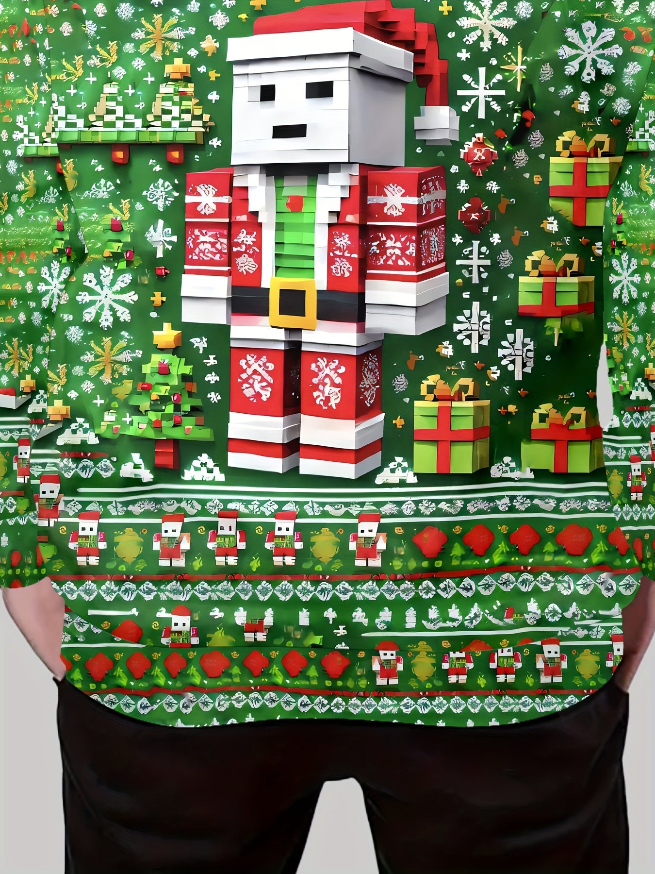Boy's 3D Printed Christmas Toy Brick Santa Claus Hoodie, Spring Autumn Winter Long Sleeve Hooded Sweatshirt With Pocket, Outdoor Casual Top