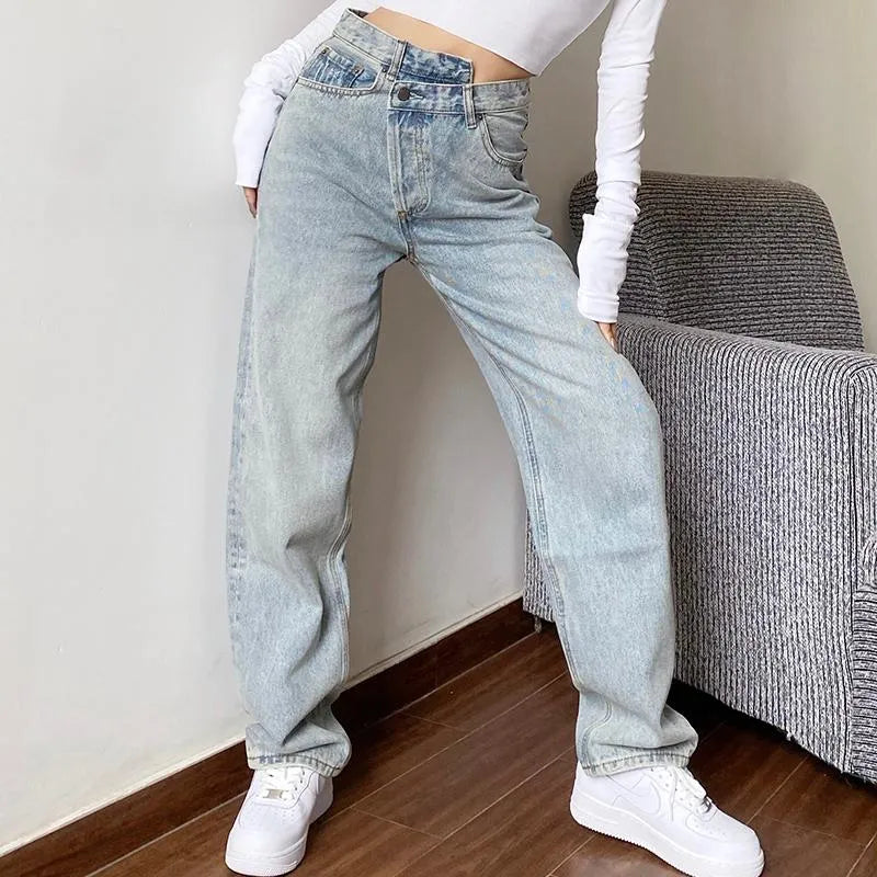 Women's Jeans Mom Baggay High Waist Straight Pants Women White Black Fashion Casual Loose Undefined Trousers