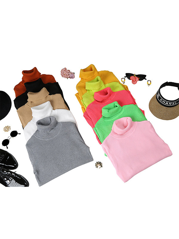 xakxx 10 Colors Simple Knitting Solid Color High-Neck Pullover