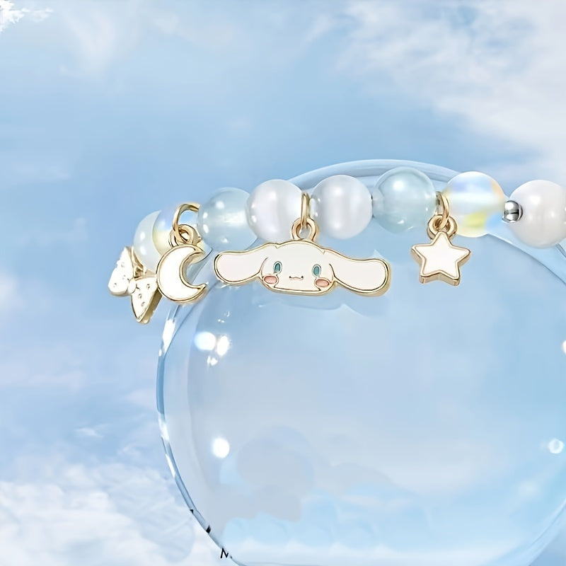 1 Pc Exquisite Cinnamoroll Charm Bracelet - Elegant Ladies Jewelry with Moon and Star Pendants, Cute Style, Perfect Gift for Women and Girls
