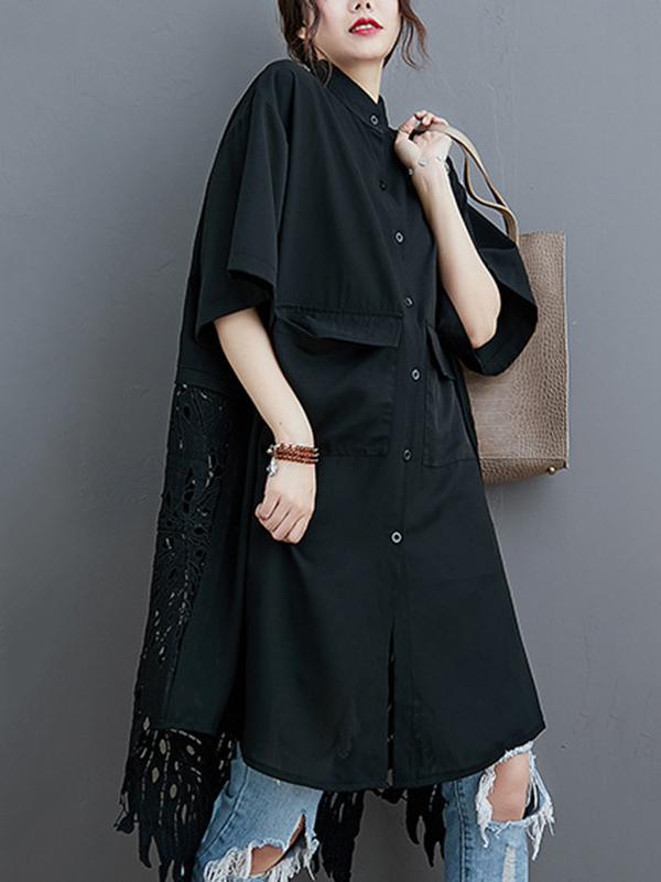 xakxx Loose Split-Joint Hollow Solid Long Blouse