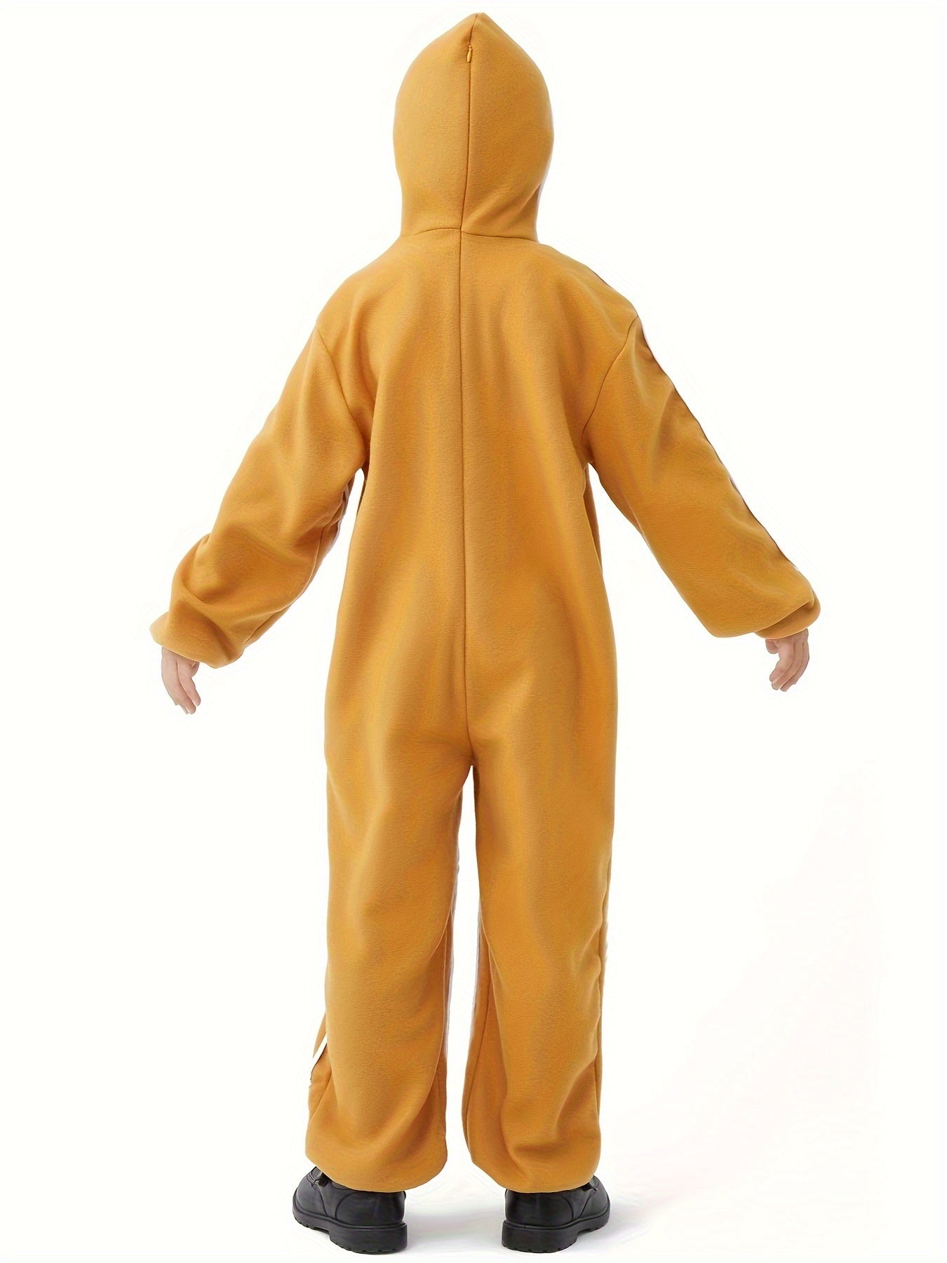 Boys' Fun Holiday Jumpsuit - Long Sleeves Hooded Gingerbread-Themed Polyester Party Apparel for Role-Playing Events