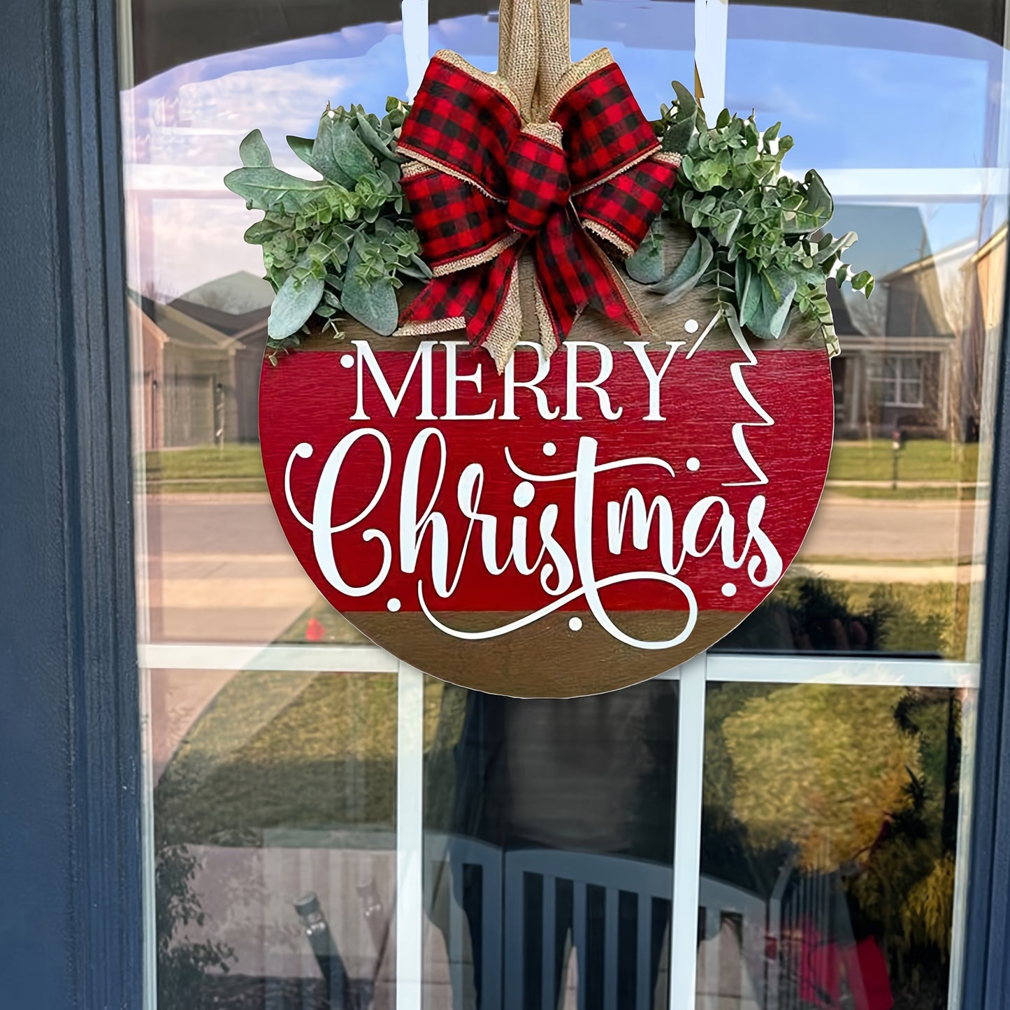 Christmas Wreath Welcome Sign - Outdoor Holiday Decoration for Front Door, Porch, Farmhouse, Home Bar, Indoor, Room Decor - Rustic, Hanging, Gift Idea, Seasonal Decor