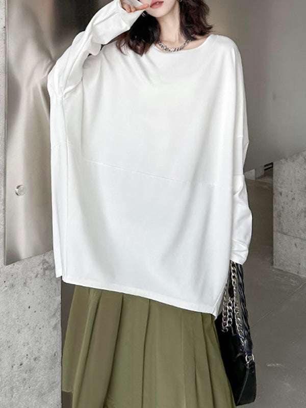 xakxx Batwing Sleeves Long Sleeves Solid Color Round-Neck T-Shirts Tops