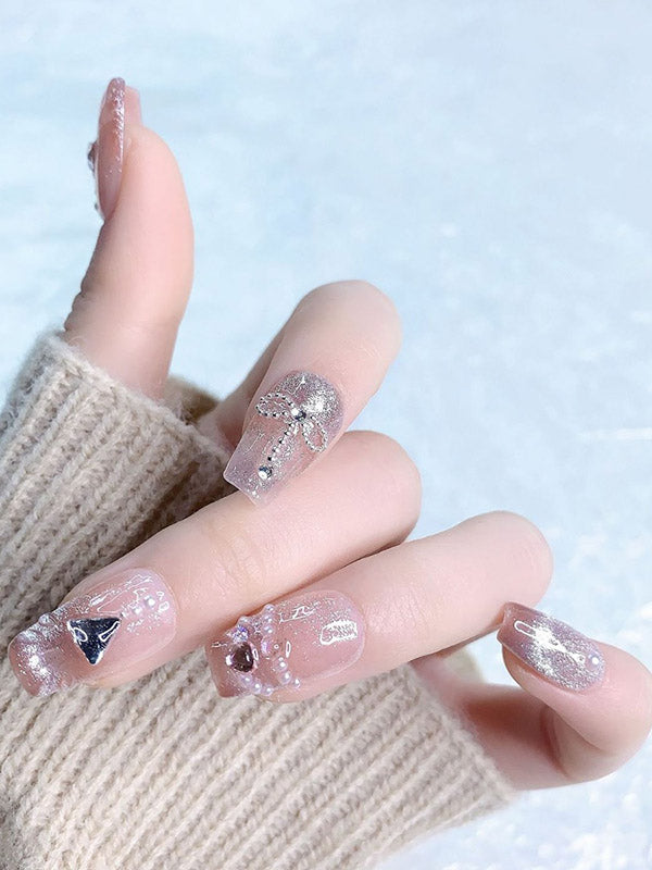 xakxx Detachable Gradient Rhine Stones Press-On Nails