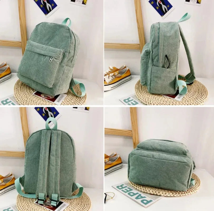 Personalised Embroidery Simple Backpack Corduroy School BackpacksSolid Color Casual Bookbag Travel 240425