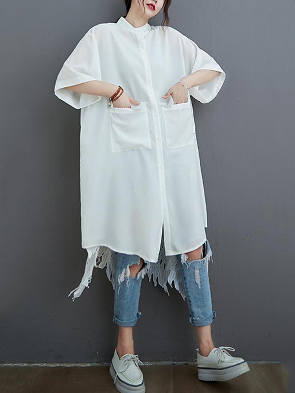 xakxx Loose Split-Joint Hollow Solid Long Blouse
