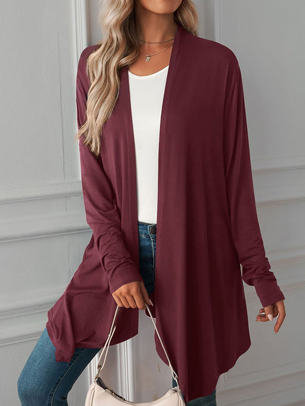 xakxx Long Sleeves Loose Solid Color Statement Collar Outerwear