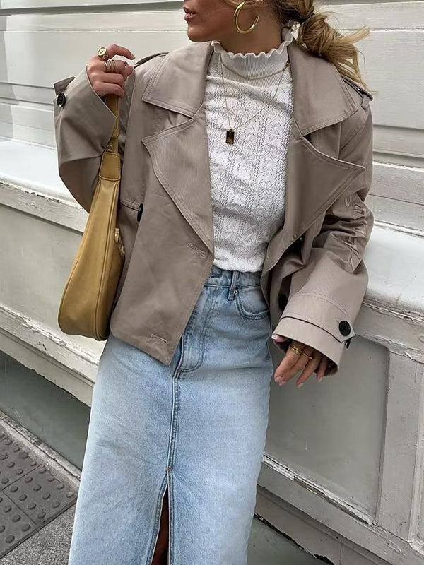 xakxx Long Sleeves Loose Split-Joint Lapel Jackets
