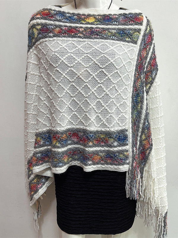 xakxx Loose Asymmetric Tasseled V-Neck Cape Shawl&Cloak