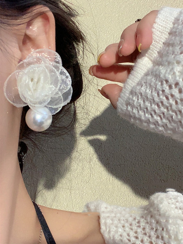 xakxx Flower Shape Gauze Earrings Accessories