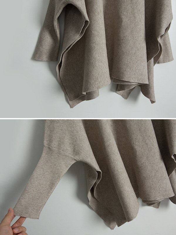 xakxx Simple Loose Solid Color High-Neck Batwing Sleeves Sweater