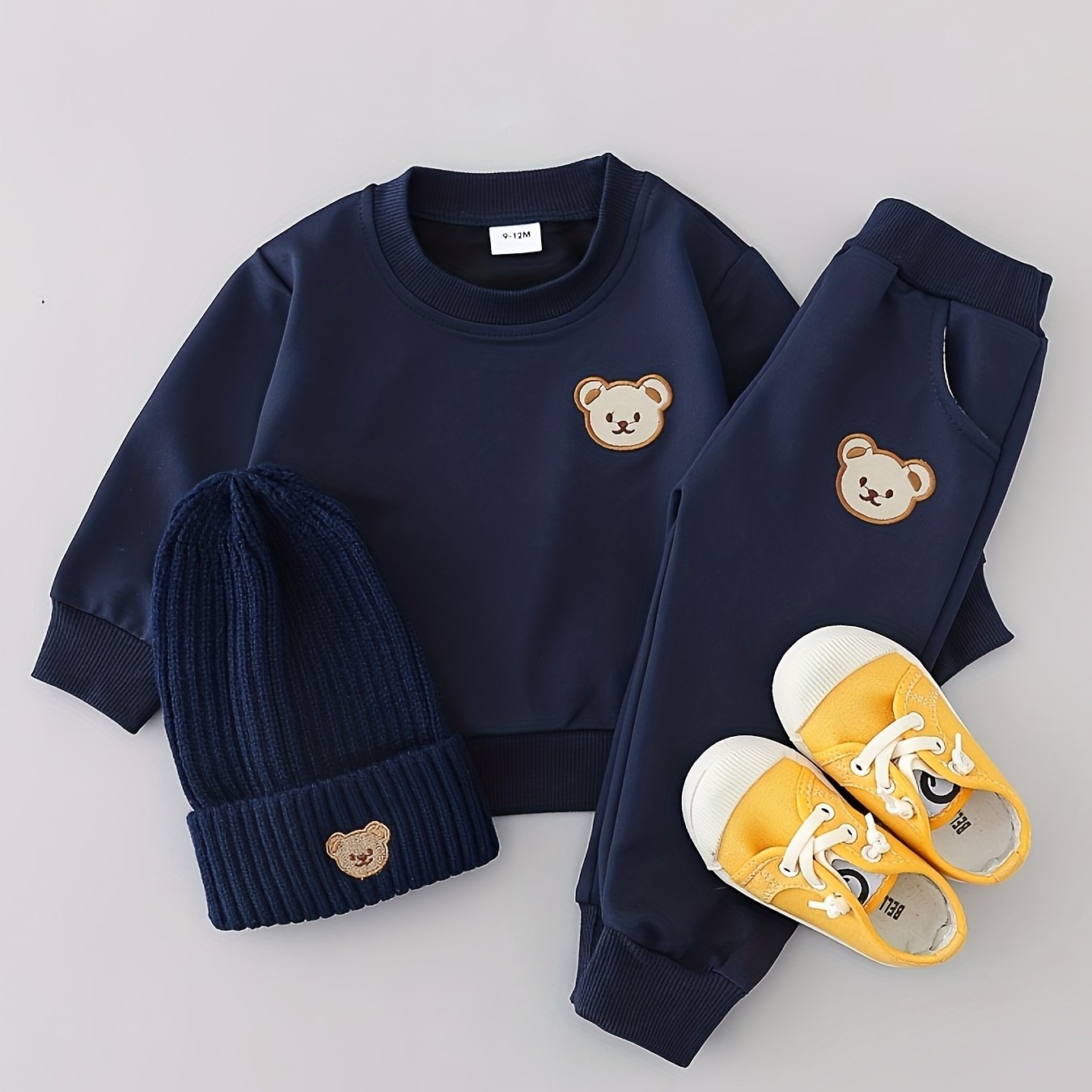 Boys Bear Embroidered Long Sleeve Sweatshirt And Joggers Set, 2-piece Casual Versatile Co Ord Set For Spring Fall