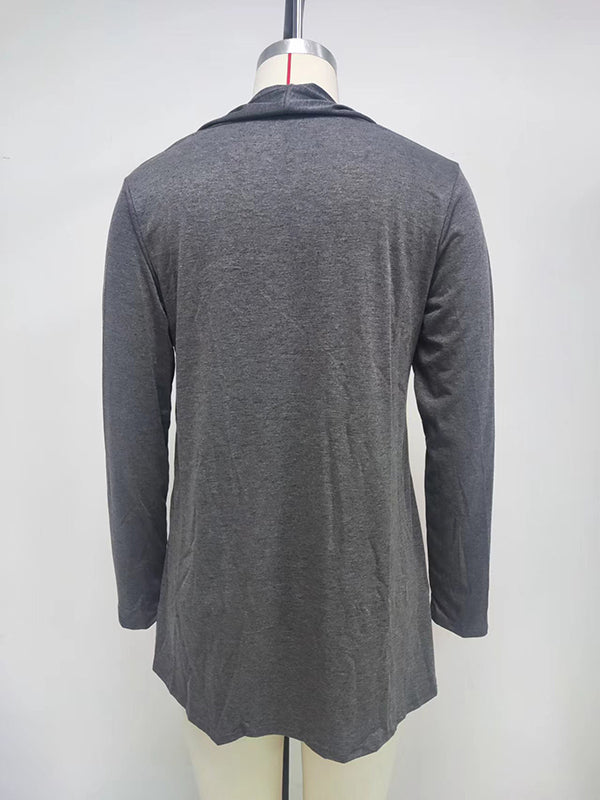 xakxx Long Sleeves Loose Solid Color Statement Collar Outerwear