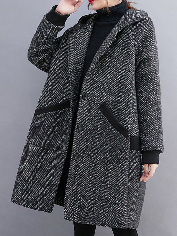 xakxx Original Creation Long Sleeves Loose Keep Warm Hooded Outerwear