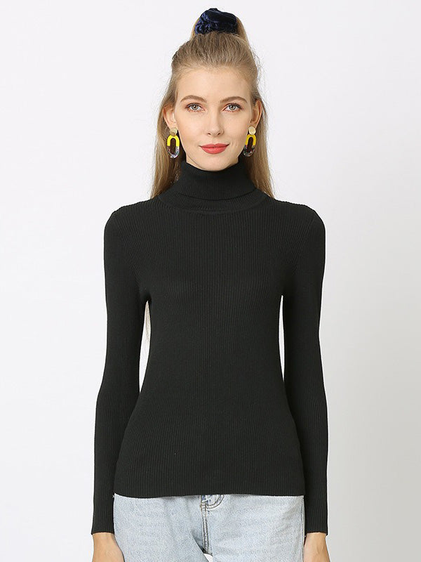 xakxx 10 Colors Simple Knitting Solid Color High-Neck Pullover