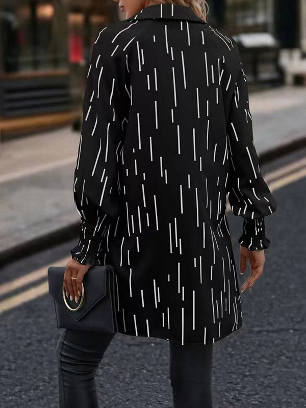 xakxx High-Low Long Sleeves Elasticity Printed V-Neck T-Shirts Tops