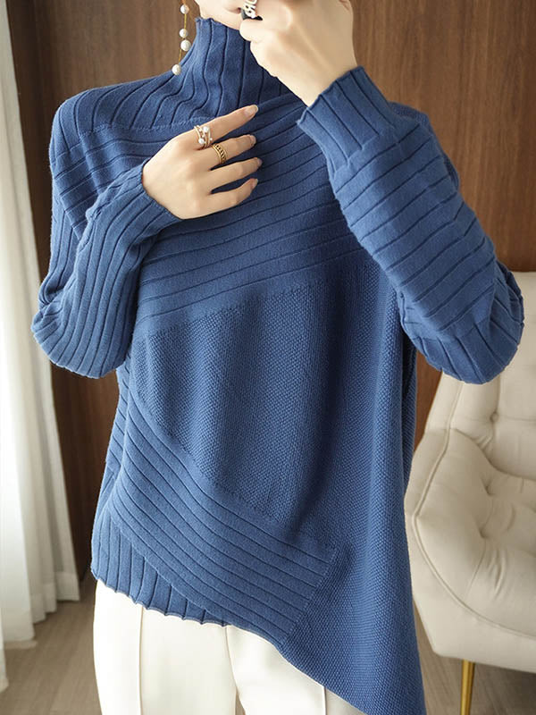 xakxx Original Irregular 7 Colors High-Neck Long Sleeves Sweater Top