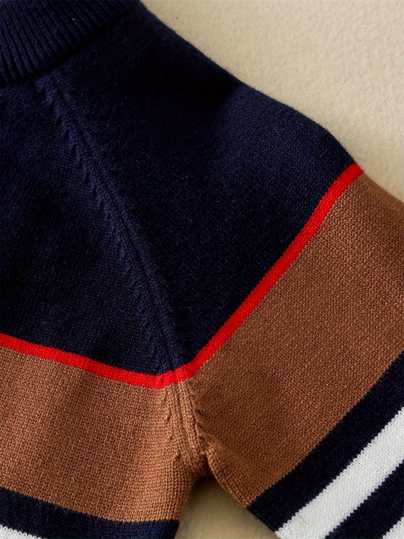 Baby's Casual Color Block Pattern Sweater, Knitted Long Sleeve Top, Toddler & Infant Boy's Clothing For Fall Winter