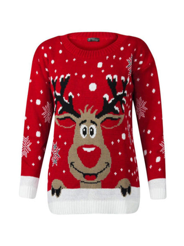 xakxx Casual Loose Long Sleeves Printed Round-Neck Sweater Tops