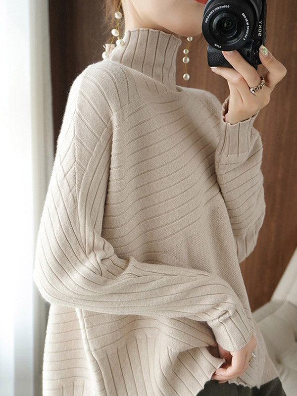 xakxx Original Irregular 7 Colors High-Neck Long Sleeves Sweater Top