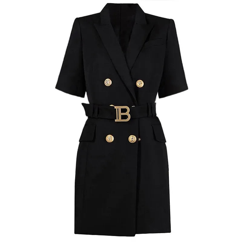 Womens Work Dresses Luxury Designer Clothes Fashion Elegant Office Dresses Suit Jacket Skirt With Big Buckle Waist Belt Business Outfit S-XXXL