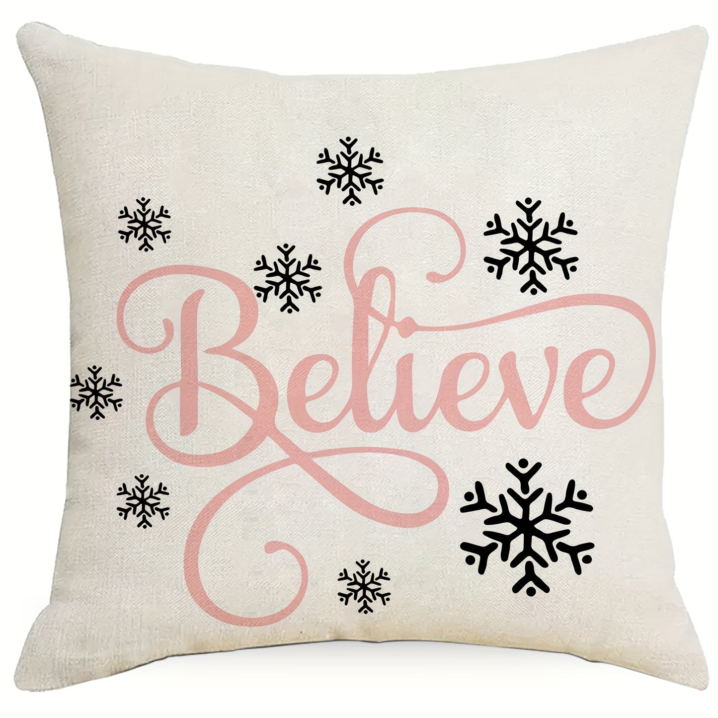 1pc Vibrant Christmas Cartoon Linen Blend Throw Pillow Case, Colorful Square Cushion Cover for Living Room Bedroom Couch Sofa, Single-Sided Printed Decorative Pillowcase with No Pillow Insert