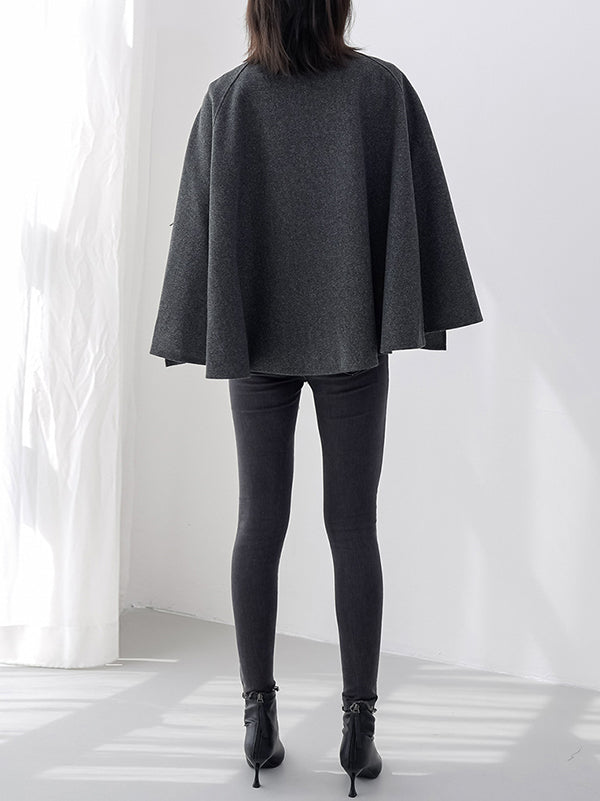xakxx Casual Loose Solid Color Round-Neck Cape Outerwear