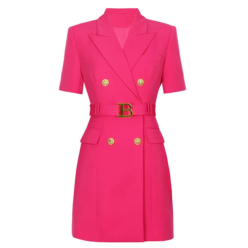 Womens Work Dresses Luxury Designer Clothes Fashion Elegant Office Dresses Suit Jacket Skirt With Big Buckle Waist Belt Business Outfit S-XXXL