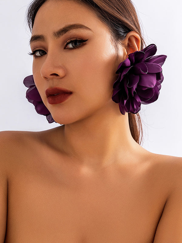 xakxx Solid Color Three-Dimensional Flower Drop Earrings