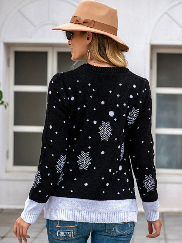 xakxx Casual Loose Long Sleeves Printed Round-Neck Sweater Tops