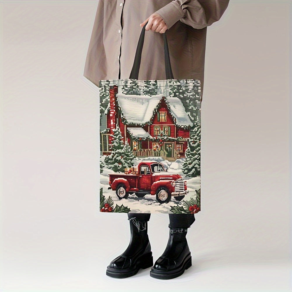 Christmas Charm Tote Bag for Women - Durable Polyester, Stylish Shoulder Handbag Perfect for Shopping & Everyday Use