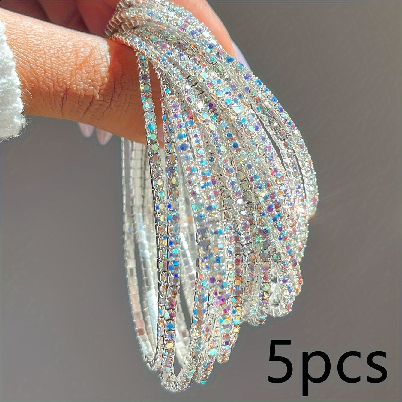 5pcs Fashion Dopamine Delight - Multi-Color Rhinestone Stretch Bracelets Set - Dazzling Elastic Wristbands for Parties, Holidays, Dates & Everyday Glam - Adjustable, Comfort-Fit, Assorted Colors Gift Idea